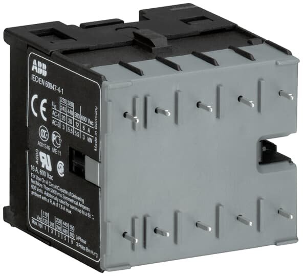 The ABB B7-30-01-P mini contactor is a compact 3 pole contactor with 1 auxiliary contact and soldering pins. Its ideally suited for applications where reliability is a must and spaces at a premium. Mini contactors are used in residential buildings, commercial buildings and industrial applications for the control of single or three-phase loads up to 5.5 kW (AC-3) and 20 A / 690 V (AC-1) or switching of control signals. Degree of protection IP20 Ambient air temperature for operation is -25 to +55 °C Mechanica