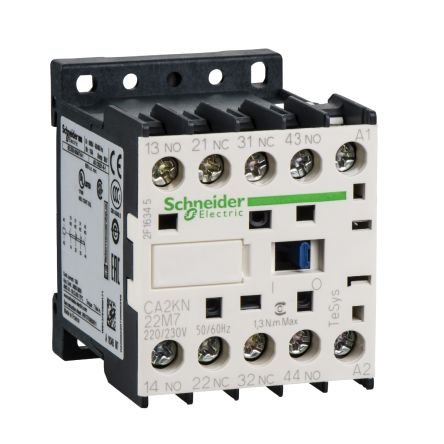 The Schneider Electric control relay provides up to 24V AC coil with integral suppression device available, connection by spring terminals. For high operating rates until 180 cycles per min and ambient temperature -25°C to +50°C, it procures high reliability and durability. It is compact and has DIN rail or fixing by screw. Optimized size to save customer cabinet space Wide range of accessories to satisfy different customer usage Easier to install and operate with multi-standard screws