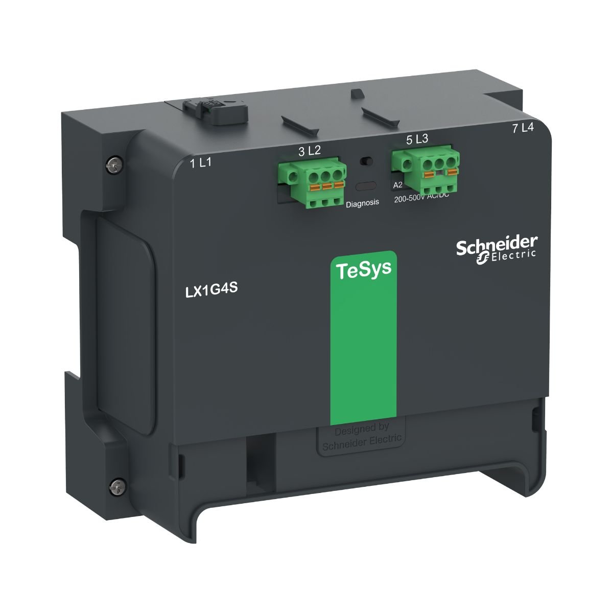The Schneider Electric control module for TeSys giga contactor. Coil designed for less energy consumption and wider voltage band-width, connection by spring terminal. It allows contactor operation with high AC-3 operating rates until 600 cycles/hour and environments until 60°C. Control module has connectors for connecting the coil control A1, A2 circuit, pole status and diagnostic signalling circuits. Advanced Version 4 pole