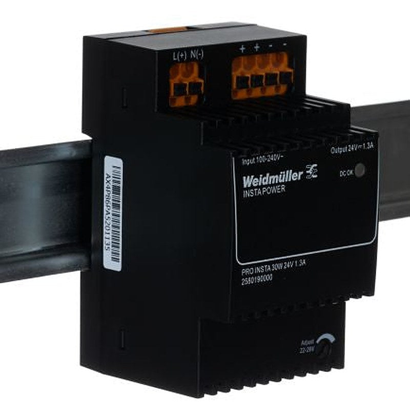 Weidmüller PRO INSTA DIN Rail DIN Rail Power Supply 370 V dc, 264V ac AC/DC Input 24V dc, 1.3 A Output DC 30 W