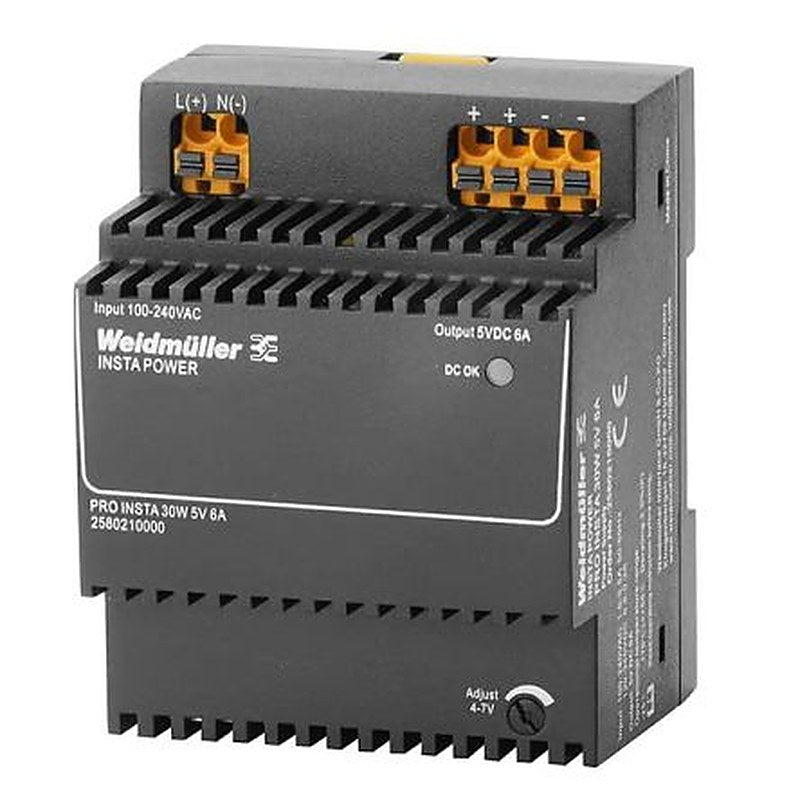 Weidmüller PRO INSTA DIN Rail DIN Rail Power Supply 370 V dc, 264V ac AC/DC Input 5V dc, 6 A Output DC 30 W