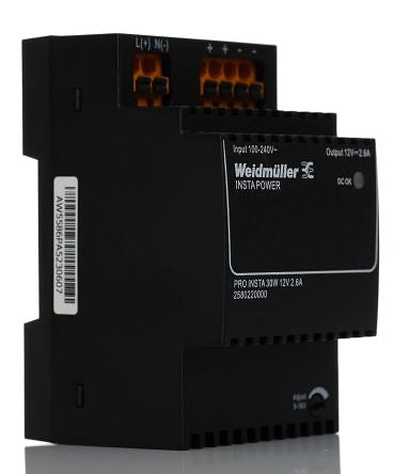 Weidmüller PRO INSTA DIN Rail DIN Rail Power Supply 370 V dc, 264V ac AC/DC Input 12V dc, 2.6 A Output DC 30 W
