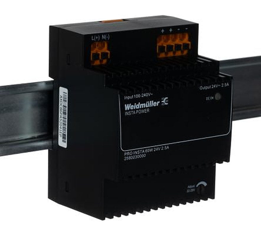 Weidmüller PRO INSTA DIN Rail DIN Rail Power Supply 370 V dc, 264V ac AC/DC Input 24V dc, 2.5 A Output DC 67.4 VA