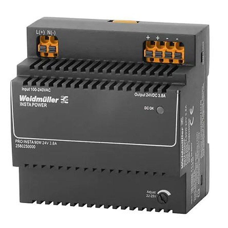 Weidmüller PRO INSTA DIN Rail DIN Rail Power Supply 370 V dc, 264V ac AC/DC Input 24V dc, 3.8 A Output DC 90 W