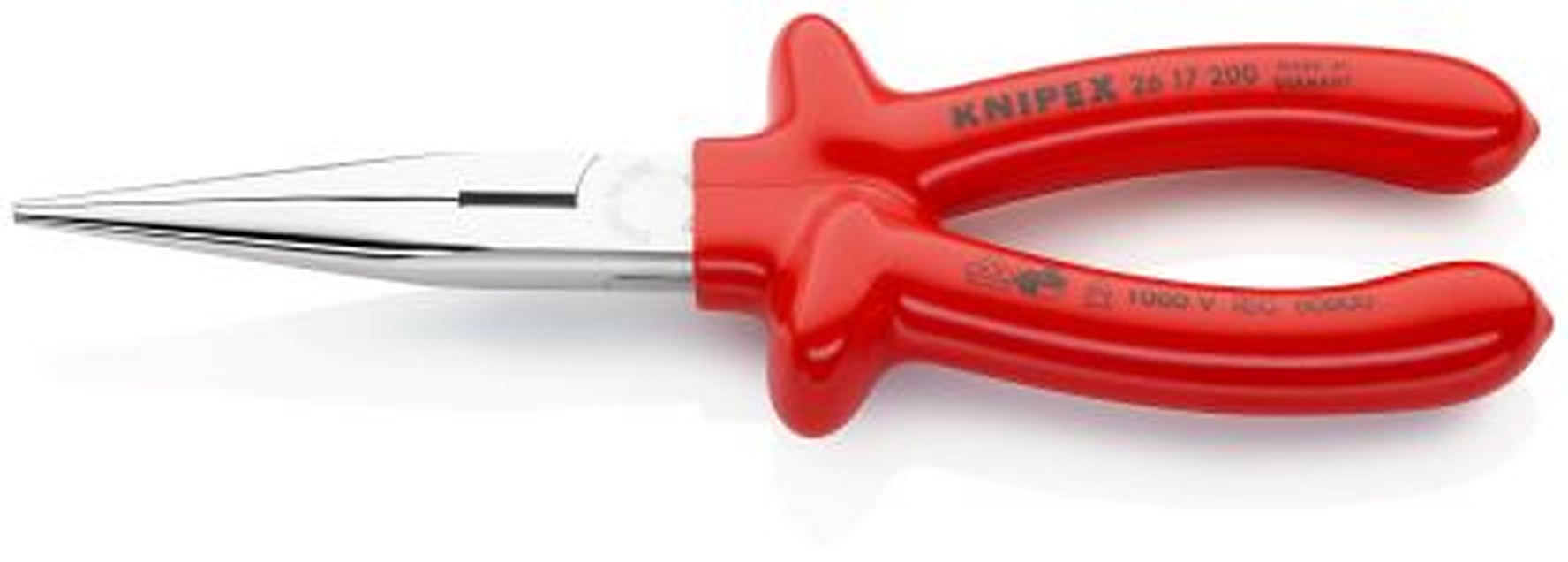 Knipex 1-Piece Nose Plier Round, 200 mm Overall VDE/1000V Approved, 73mm Jaw