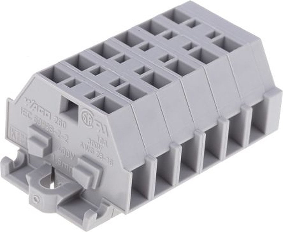 WAGO 260-106 260 Series Terminal Strip Grey, 1.5mm², 1-Level, Cage Clamp