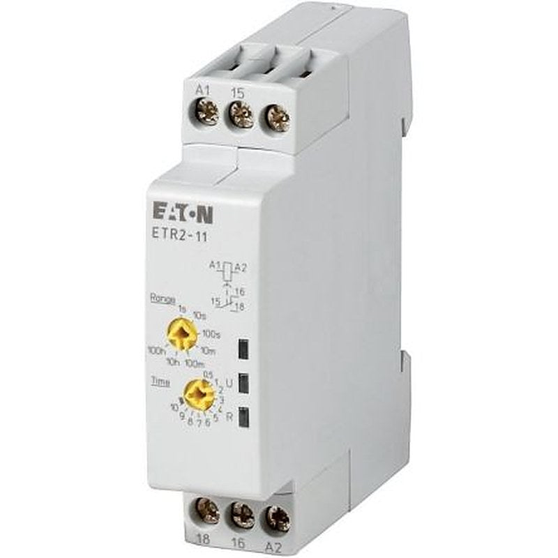 Eaton 262684 ETR2 Series DIN Rail Timer Relay, 1-Contact, 240 V ac 240V ac, 0.05 to 360000 s