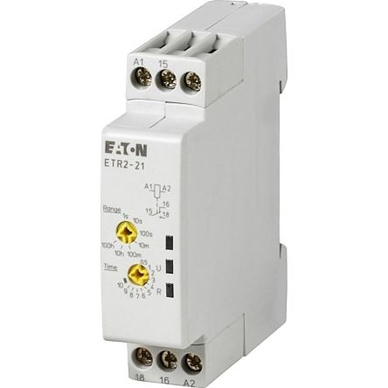 Eaton 262687 ETR2 Series DIN Rail Timer Relay, 1-Contact, 240 V ac 240V ac, 0.05 to 360000 s