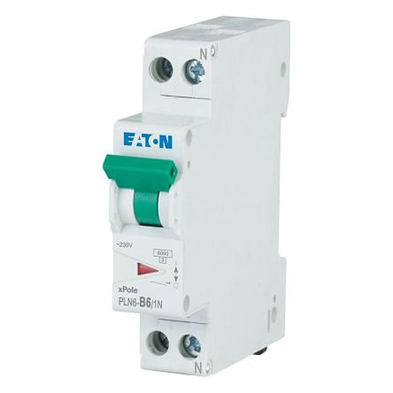 Eaton PLN6 PLN6 Miniature Circuit Breaker, 1-Pole, 6A, Type B, 230V ac AC, 6 kA Breaking Capacity