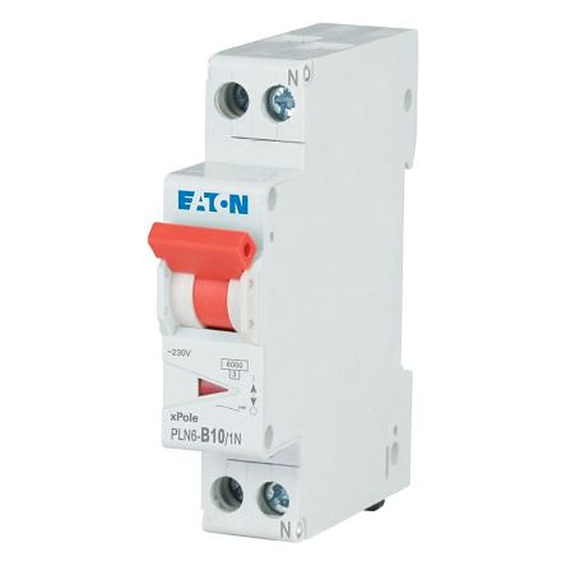 Eaton PLN6 PLN6 Miniature Circuit Breaker, 1-Pole, 10A, Type B, 230V ac AC, 6 kA Breaking Capacity