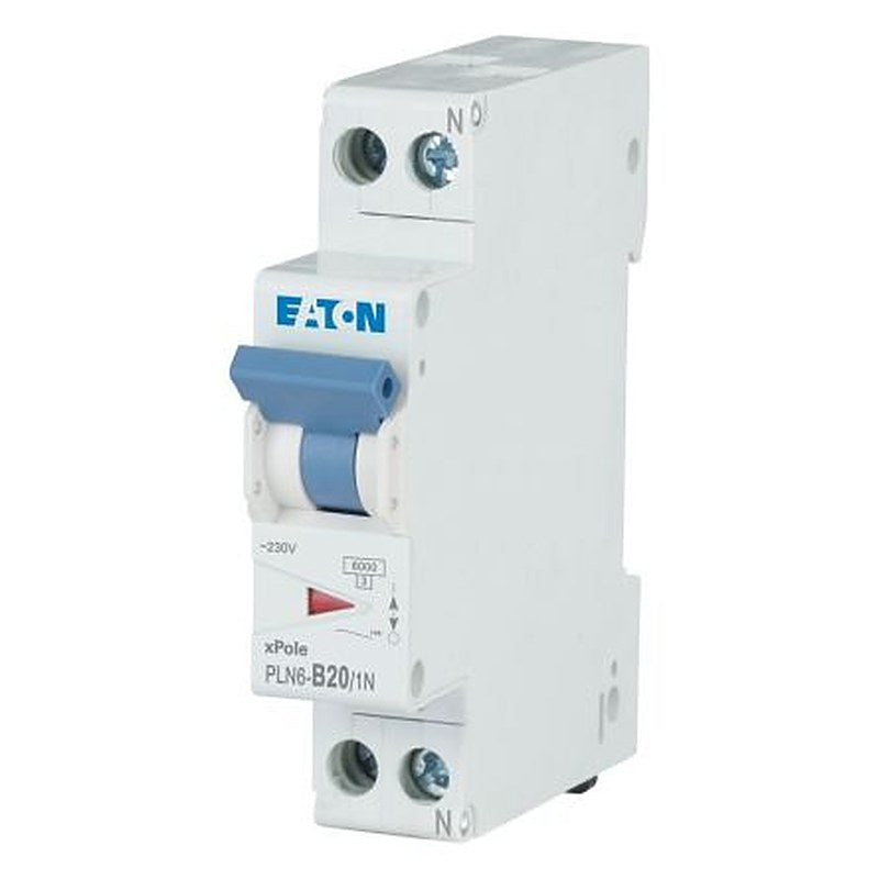 Eaton PLN6 PLN6 Miniature Circuit Breaker, 1-Pole, 20A, Type B, 230V ac AC, 6 kA Breaking Capacity