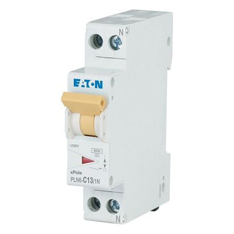 Eaton PLN6 PLN6 Miniature Circuit Breaker, 1-Pole, 13A, Type C, 230V ac AC, 6 kA Breaking Capacity