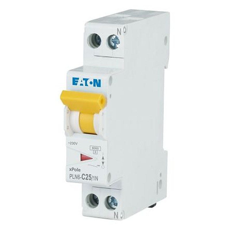 Eaton PLN6 PLN6 Miniature Circuit Breaker, 1-Pole, 25A, Type C, 230V ac AC, 6 kA Breaking Capacity