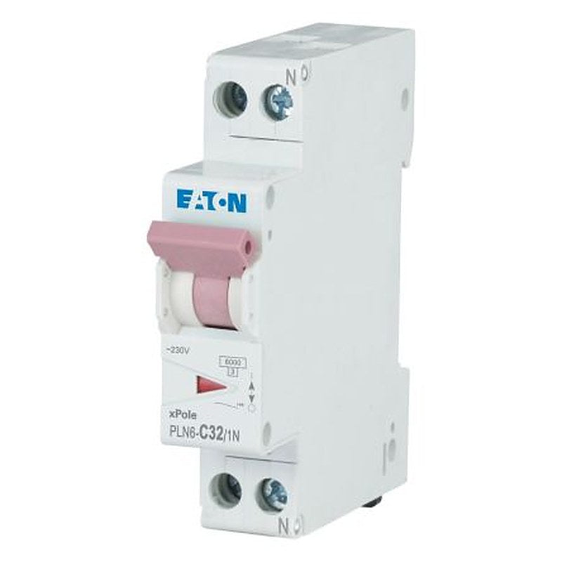 Eaton PLN6 PLN6 Miniature Circuit Breaker, 1-Pole, 32A, Type C, 230V ac AC, 6 kA Breaking Capacity