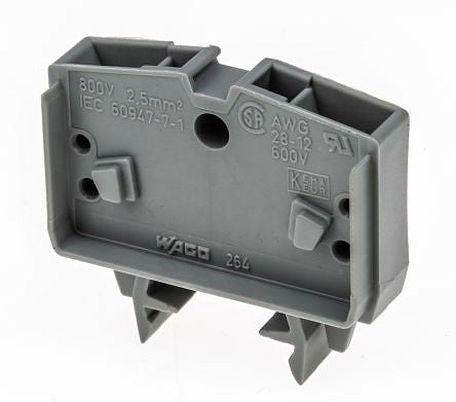 WAGO 264-701 264 Series Feed Through Terminal Block Grey, 2.5mm², 1-Level, Cage Clamp