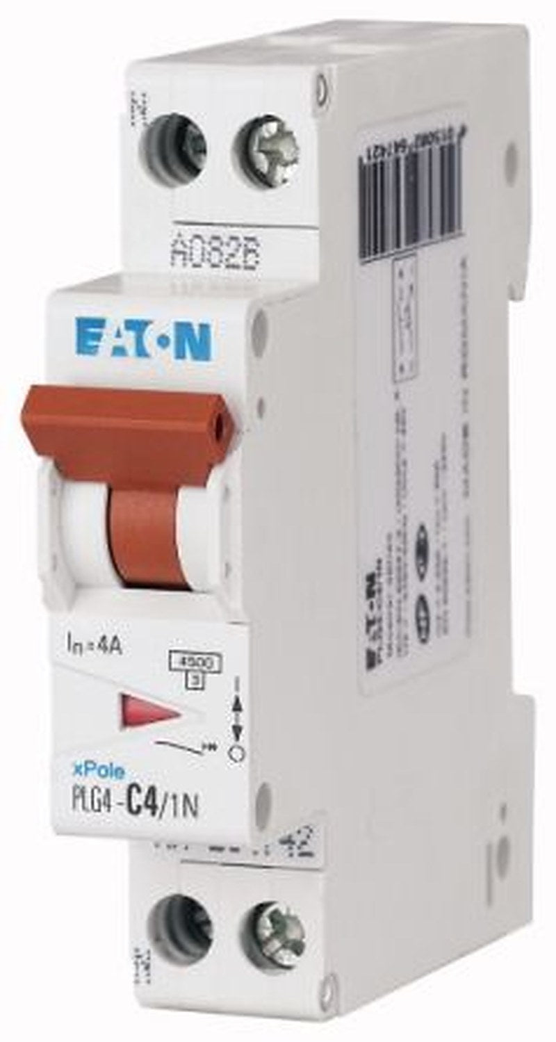 Eaton Plexo PLG4 Miniature Circuit Breaker, 1-Pole, 4A, Type C, 230V ac AC, 4.5 kA Breaking Capacity