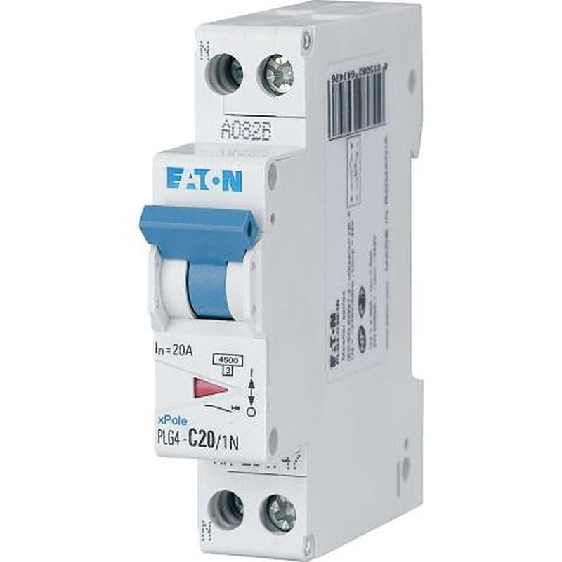 Eaton Plexo PLG4 Miniature Circuit Breaker, 1-Pole, 20A, Type C, 230V ac AC, 4.5 kA Breaking Capacity