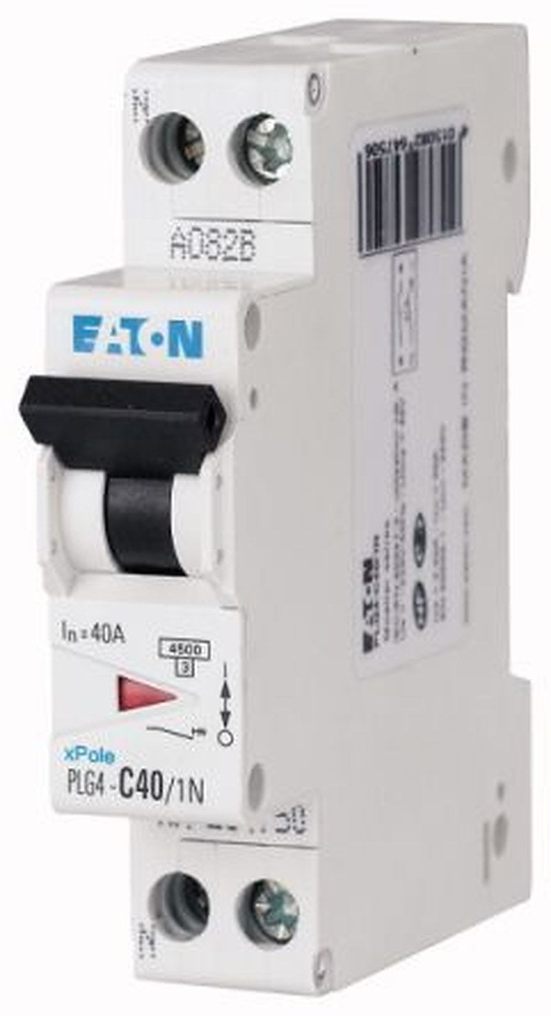 Eaton Plexo PLG4 Miniature Circuit Breaker, 1-Pole, 40A, Type C, 230V ac AC, 4.5 kA Breaking Capacity