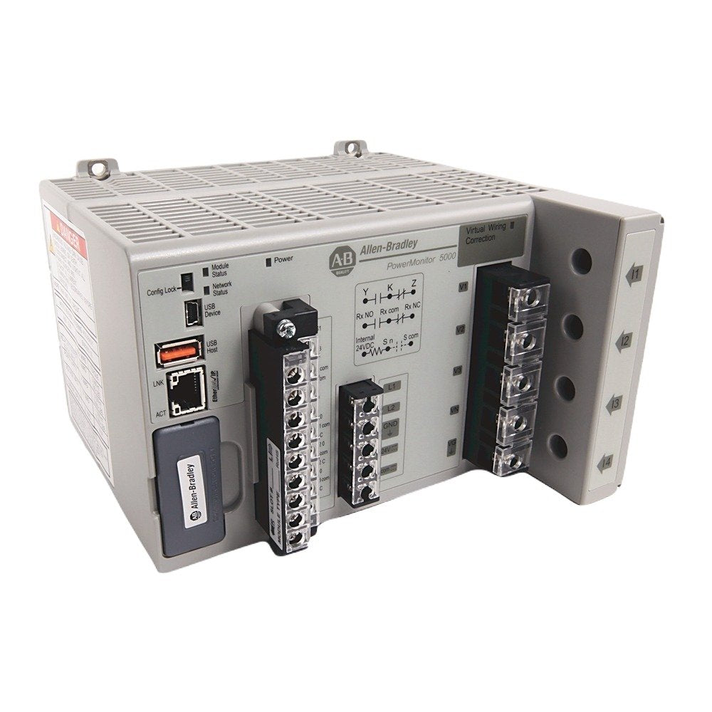 The Allen Bradley Power Monitor 5000 Base Quality Meter designed for advanced energy monitoring and management in industrial applications. It monitors four voltage and four current channels for every electrical cycle. It is capable of monitoring power quality to help you determine where and how it impacts your facility. Accuracy 0.20 percent ControlNet and Ethernet or IP communication Frequency Rating 40 to 75Hz Webpage interface 600V Line to Line AC 4 Digital Relays