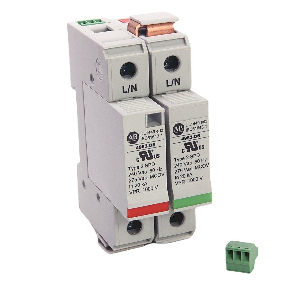 The Allen Bradley DIN Rail AC Power Surge Protective Device offers a number of options to meet basic surge protection needs. They are connected in parallel and use an MOV to clamp high-voltage surges. They are primarily used in the main electrical panel for the protection of 1- and 3-phase systems. Compact modular design Robust design avoids unnecessary replacement DIN Rail mounted Type 2 Replacement module Visual status indicator Remote status indicator