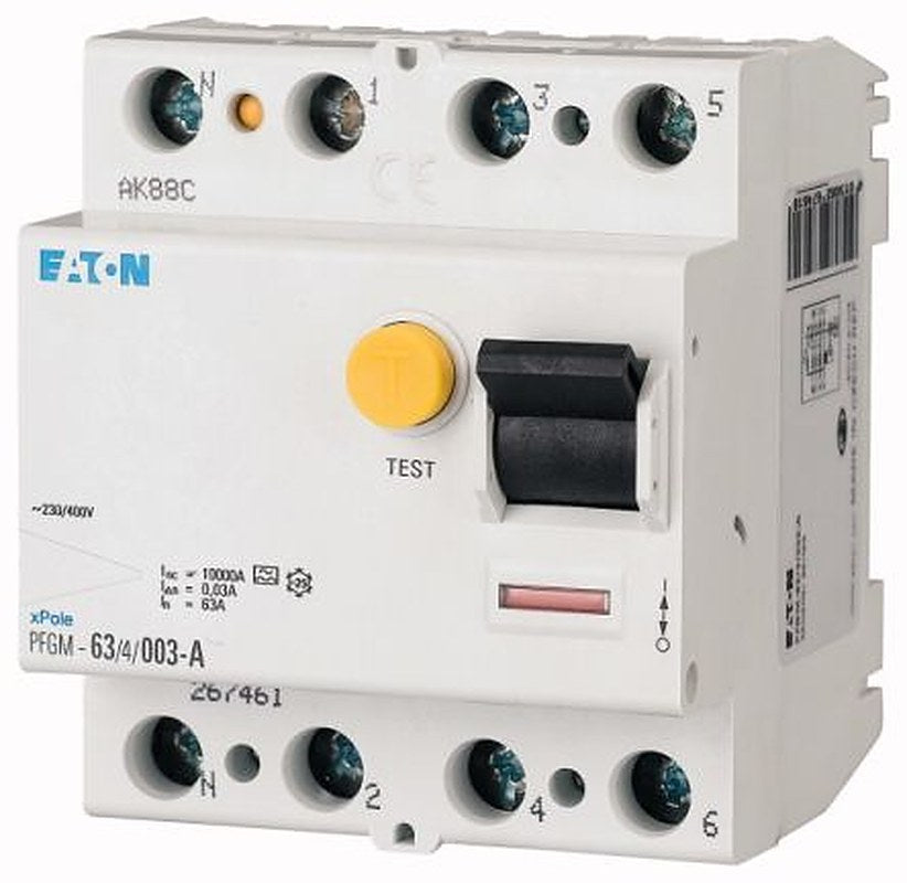 Eaton PFGM Series Residual Current Circuit Breaker, 63A, 4-Pole, 500 mA, Type A, 10 kA 230V ac