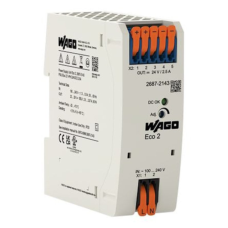 WAGO 2687 Power Supply Power Supply 240V ac AC Input 24V dc, 2.5 A Output DC 60 W