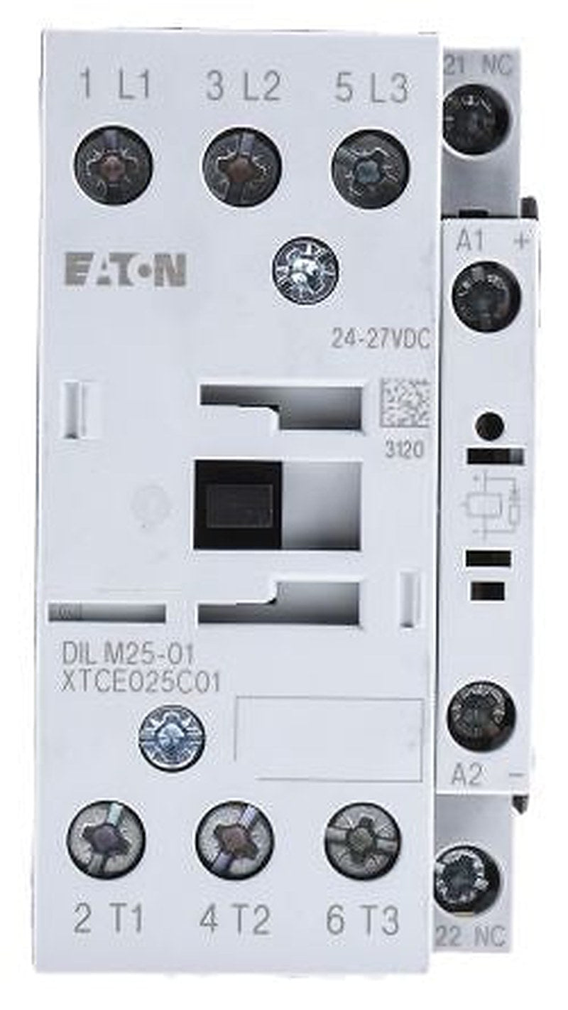 Eaton DILM Contactor, 24V dc Coil, 3-Pole, 25 A, 11 kW 24V dc, 3 NO, 400V ac