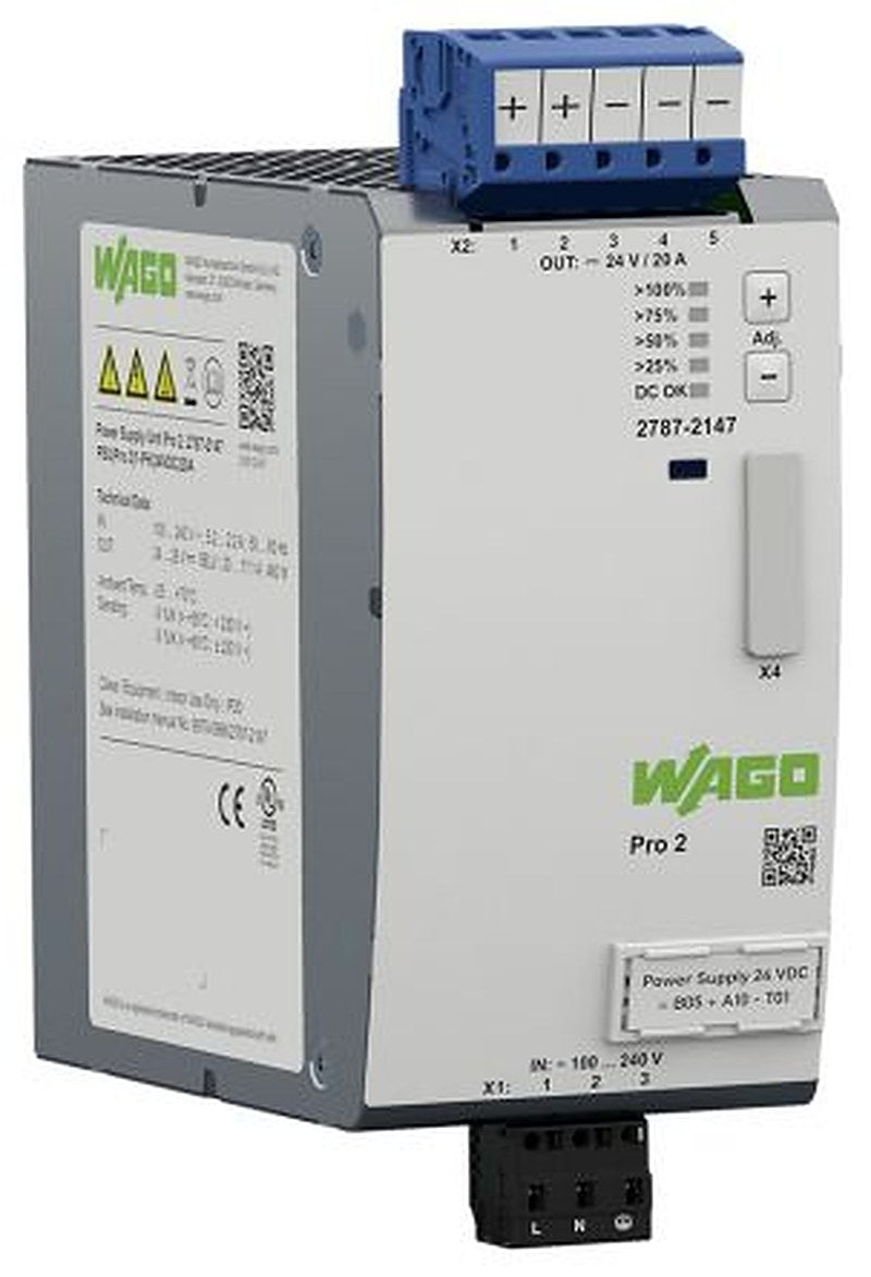 WAGO 2787 DIN Rail Power Supply 230V ac/dc AC/DC Input 24V dc, 20 A Output DC 480 W