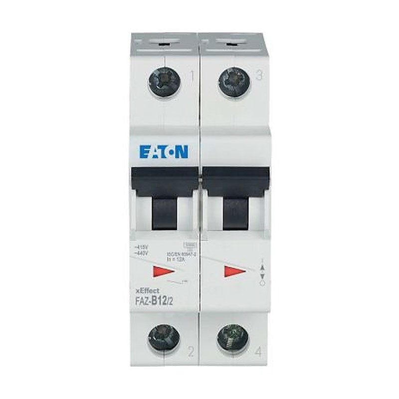 Eaton xEffect FAZ Miniature Circuit Breaker, 2-Pole, 12A, Type B, 400V ac AC, 60 V dc DC, 10 kA Breaking Capacity