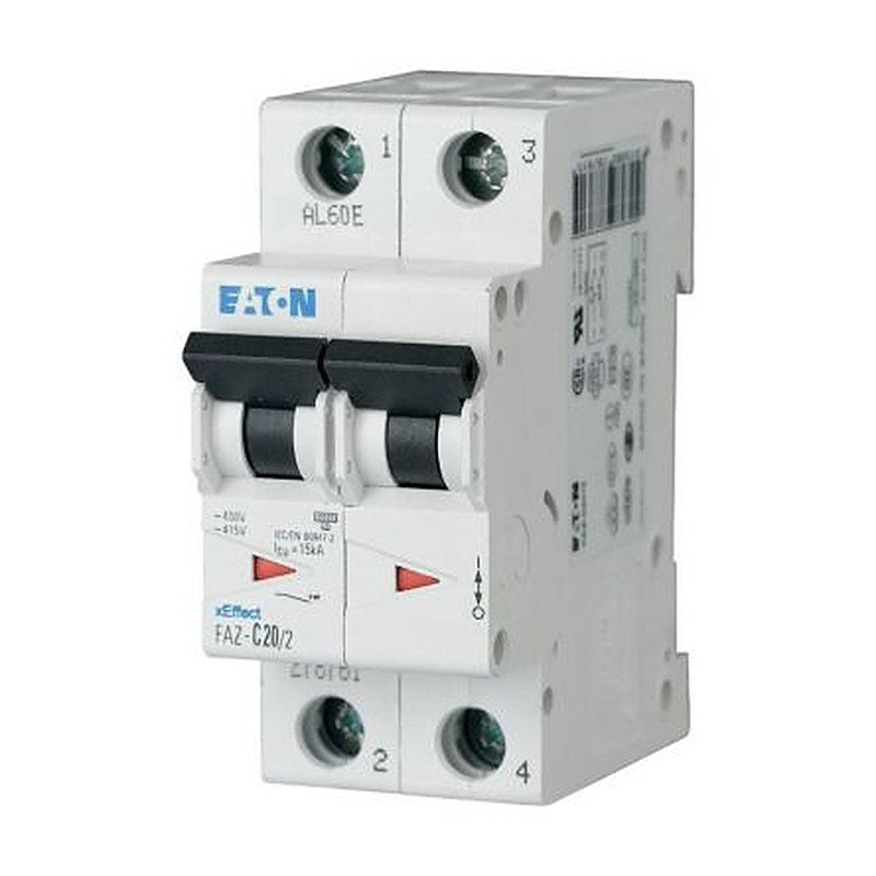 Eaton xEffect FAZ Miniature Circuit Breaker, 2-Pole, 0.25A, Type C, 400V ac AC, 96 V dc DC, 15 kA Breaking Capacity