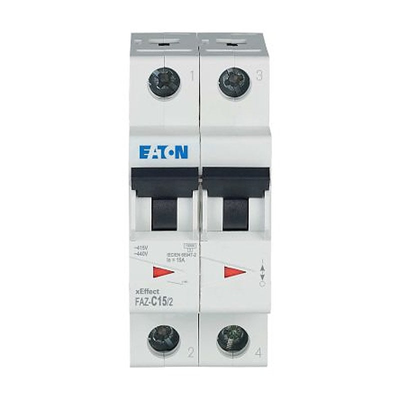Eaton xEffect FAZ Miniature Circuit Breaker, 2-Pole, 15A, Type C, 415V ac AC, 415 V dc DC, 10 kA Breaking Capacity