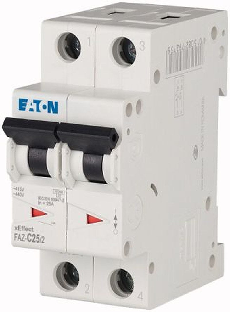 Eaton xEffect xEffect Miniature Circuit Breaker, 2-Pole, 25A, Type C, 415V ac AC, 60 V dc DC, 10 kA Breaking Capacity