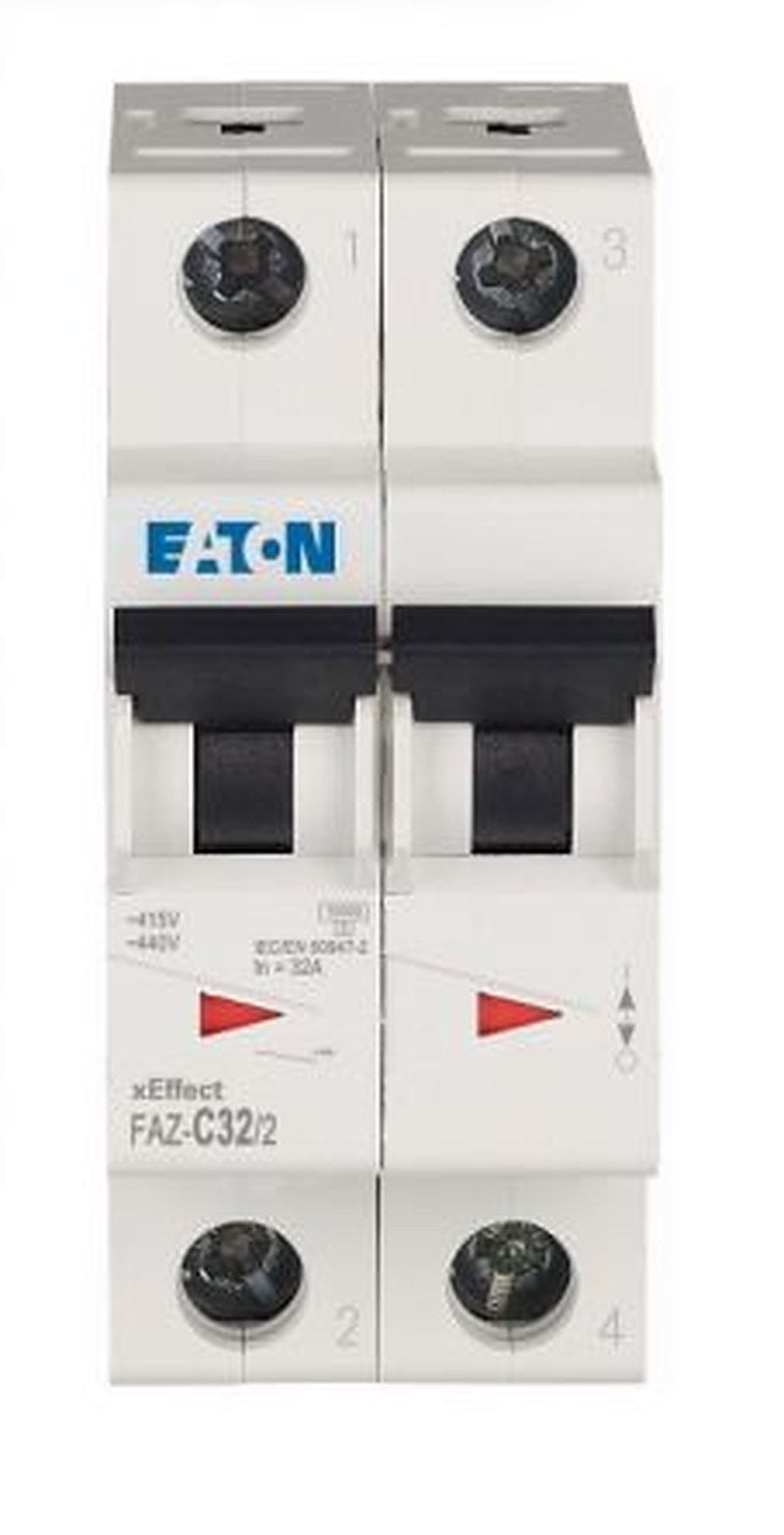 Eaton xEffect xEffect Miniature Circuit Breaker, 2-Pole, 32A, Type C, 415V ac AC, 96 V dc DC, 10 kA Breaking Capacity
