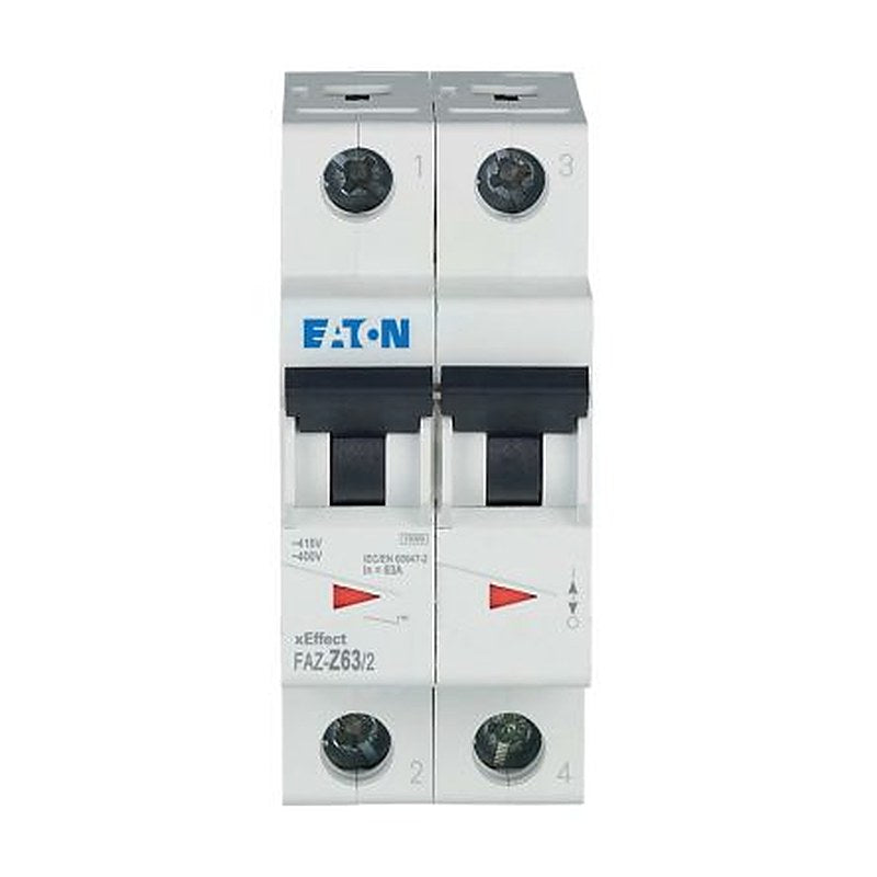Eaton xEffect FAZ Miniature Circuit Breaker, 2-Pole, 63A, Type Z, 400V ac AC, 96 V dc DC, 10 kA Breaking Capacity