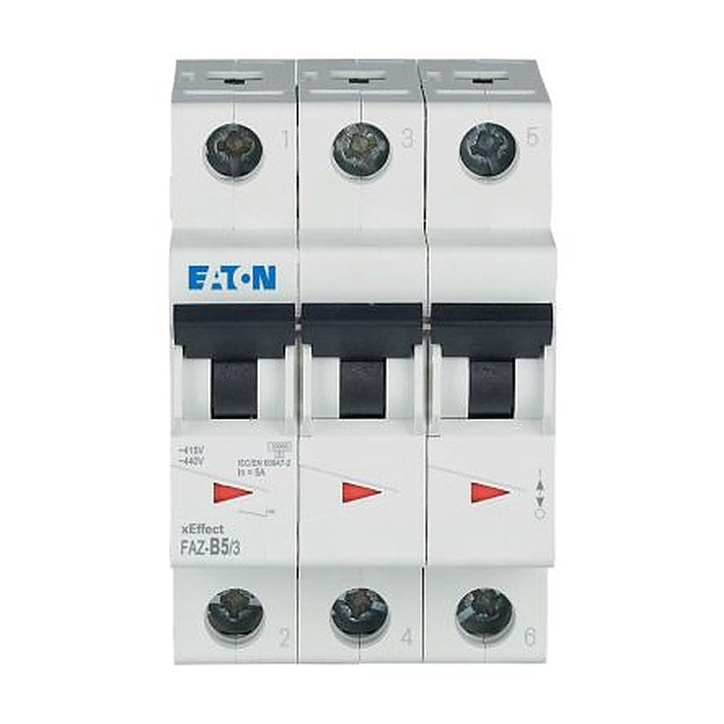 Eaton xEffect FAZ Miniature Circuit Breaker, 3-Pole, 5A, Type B, 400V ac AC, 10 kA Breaking Capacity