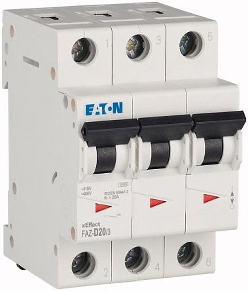 Eaton xEffect xEffect Miniature Circuit Breaker, 3-Pole, 20A, Type D, 415V ac AC, 10 kA Breaking Capacity