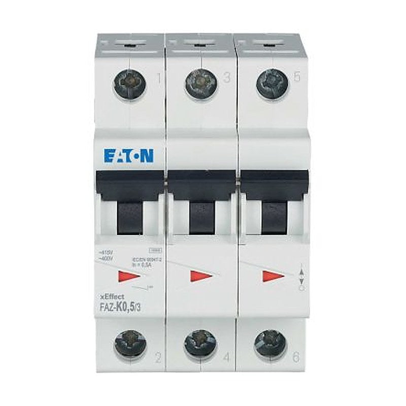 Eaton xEffect FAZ Miniature Circuit Breaker, 3-Pole, 0.5A, Type K, 400V ac AC, 60 V dc DC, 10 kA Breaking Capacity