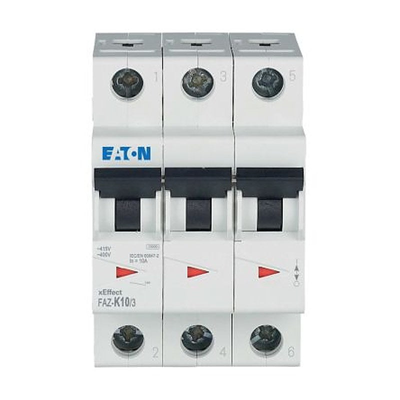 Eaton xEffect FAZ Miniature Circuit Breaker, 3-Pole, 10A, Type K, 400V ac AC, 60 V dc DC, 10 kA Breaking Capacity