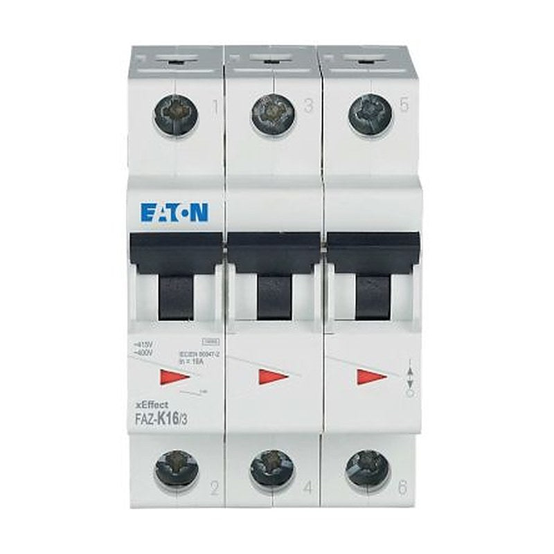 Eaton xEffect FAZ Miniature Circuit Breaker, 3-Pole, 16A, Type K, 400V ac AC, 60 V dc DC, 10 kA Breaking Capacity