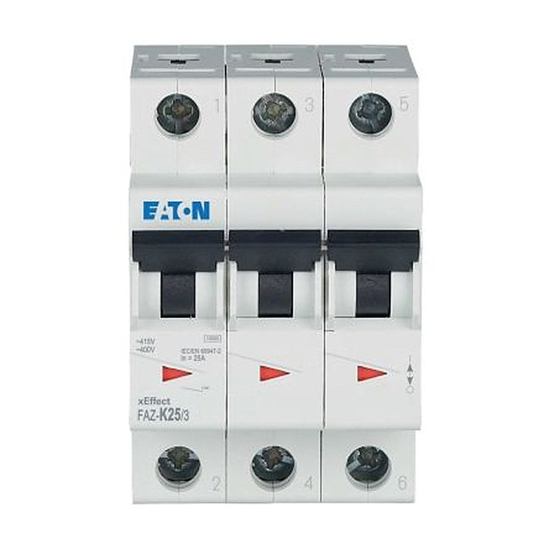 Eaton xEffect FAZ Miniature Circuit Breaker, 3-Pole, 25A, Type K, 400V ac AC, 60 V dc DC, 10 kA Breaking Capacity