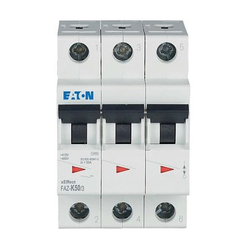 Eaton xEffect FAZ Miniature Circuit Breaker, 3-Pole, 50A, Type K, 400V ac AC, 60 V dc DC, 10 kA Breaking Capacity