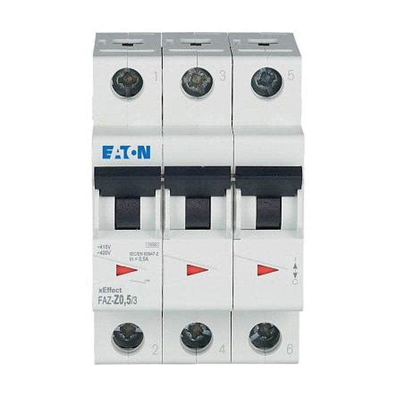 Eaton xEffect FAZ Miniature Circuit Breaker, 3-Pole, 0.5A, Type Z, 400V ac AC, 60 V dc DC, 10 kA Breaking Capacity