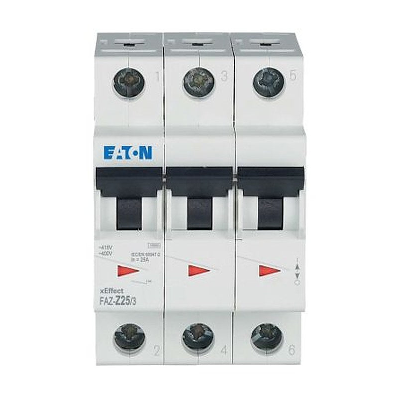Eaton xEffect FAZ Miniature Circuit Breaker, 3-Pole, 25A, Type Z, 400V ac AC, 60 V dc DC, 10 kA Breaking Capacity