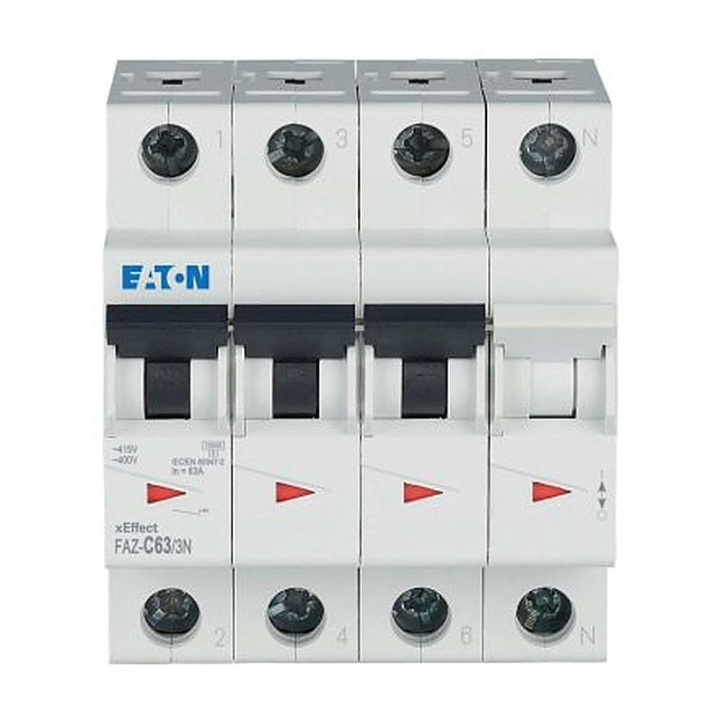 Eaton xEffect FAZ Miniature Circuit Breaker, 3-Pole, 63A, Type C, 400V ac AC, 60 V dc DC, 10 kA Breaking Capacity