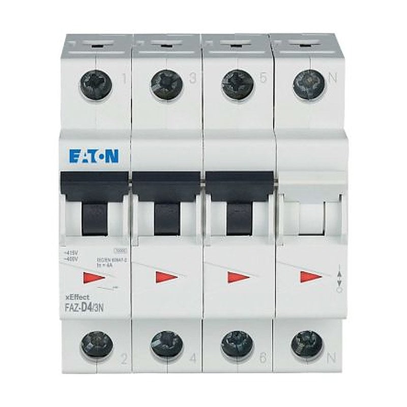 Eaton xEffect FAZ Miniature Circuit Breaker, 3-Pole, 4A, Type D, 400V ac AC, 10 kA Breaking Capacity