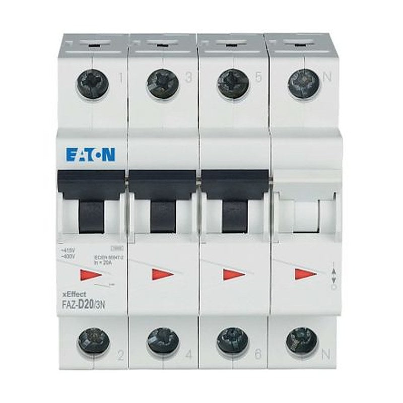 Eaton xEffect FAZ Miniature Circuit Breaker, 3-Pole, 20A, Type D, 400V ac AC, 60 V dc DC, 10 kA Breaking Capacity