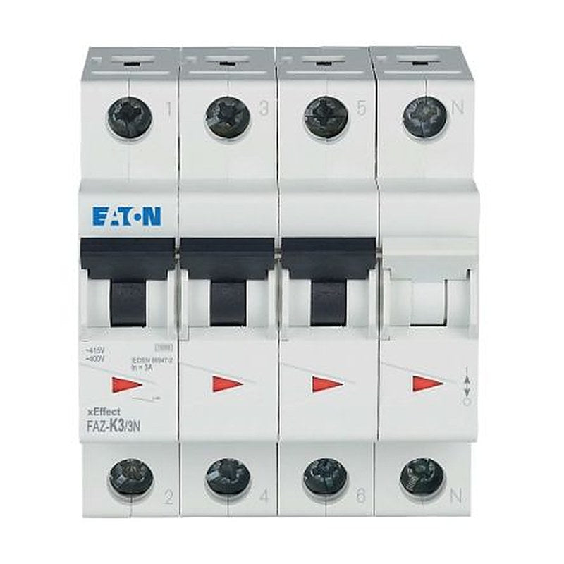 Eaton xEffect FAZ Miniature Circuit Breaker, 3-Pole, 3A, Type K, 400V ac AC, 60 V dc DC, 7.5 kA Breaking Capacity