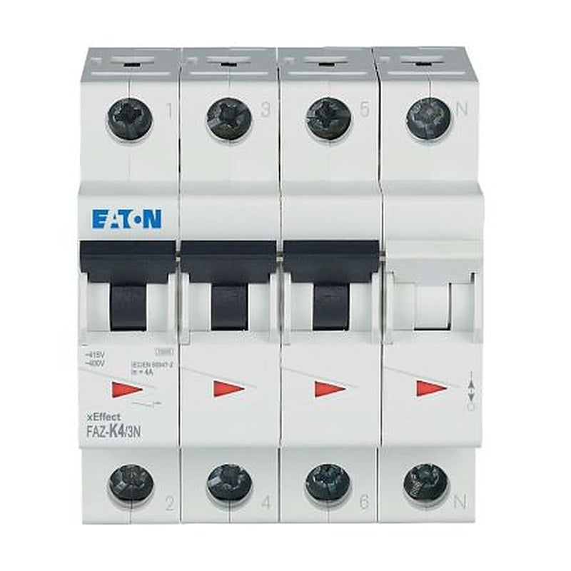 Eaton xEffect FAZ Miniature Circuit Breaker, 3-Pole, 4A, Type K, 400V ac AC, 60 V dc DC, 10 kA Breaking Capacity
