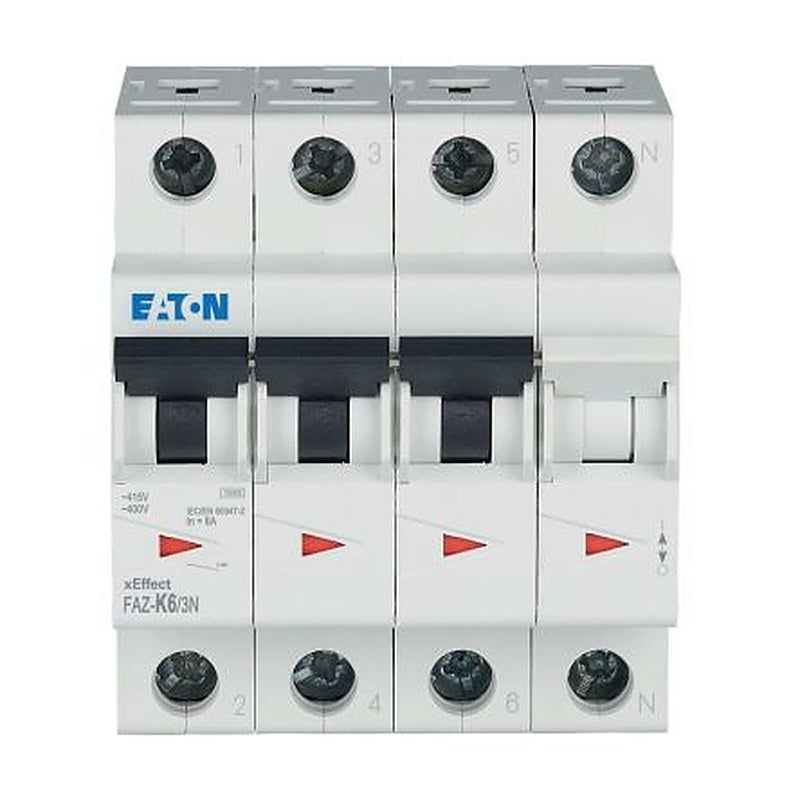 Eaton xEffect FAZ Miniature Circuit Breaker, 3-Pole, 6A, Type K, 400V ac AC, 60 V dc DC, 10 kA Breaking Capacity
