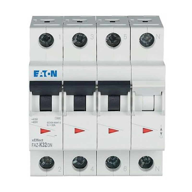 Eaton xEffect FAZ Miniature Circuit Breaker, 3-Pole, 32A, Type K, 400V ac AC, 60 V dc DC, 10 kA Breaking Capacity